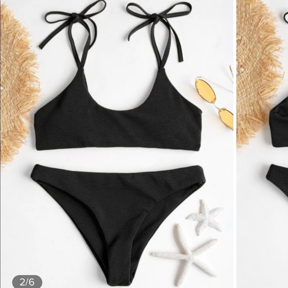 ZAFUL Tie Shoulders Ribbed Bikini